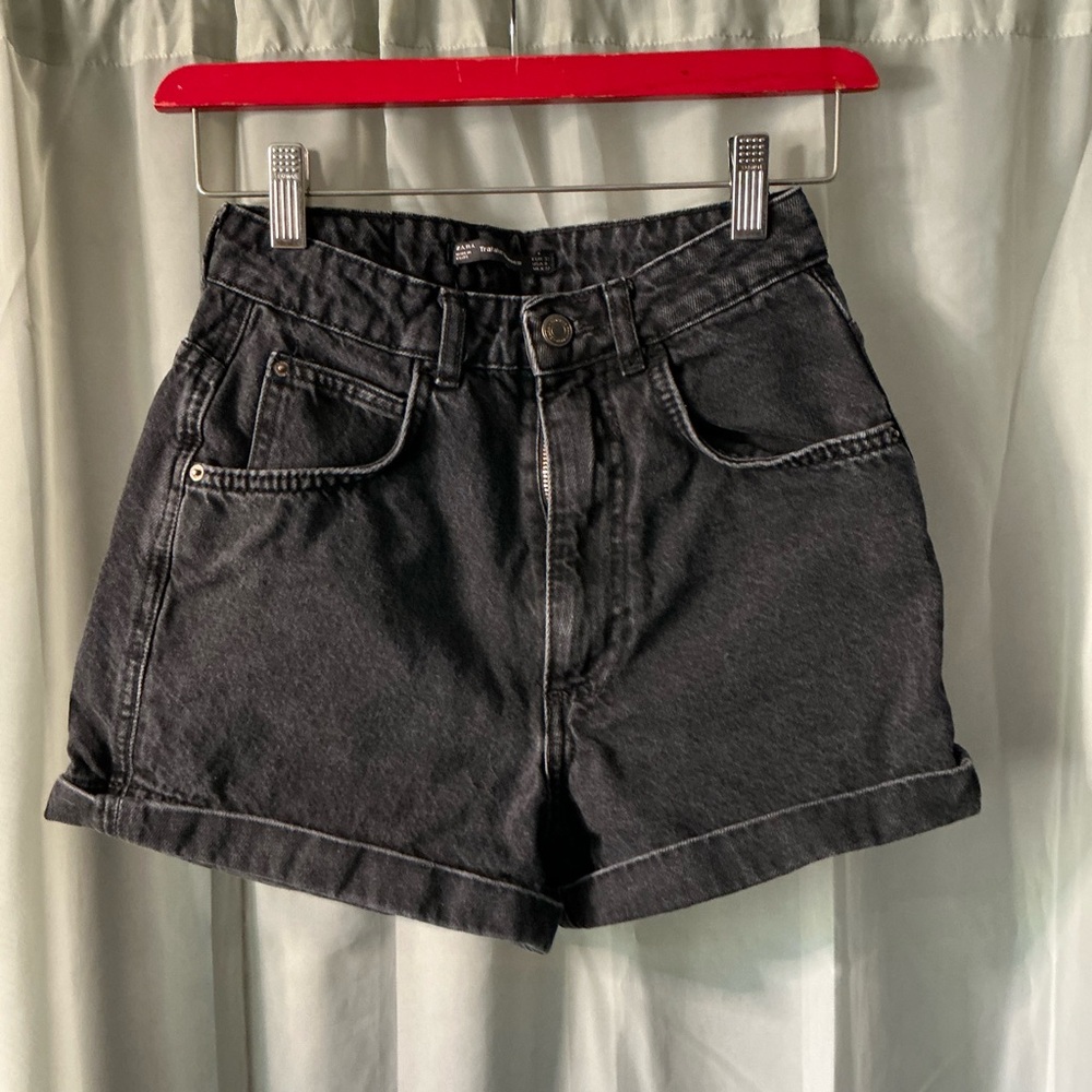 Zara Black Jean Shorts Casual Cuffed Style size 0